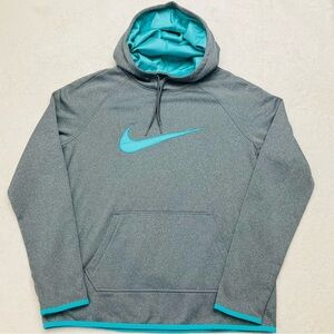 NIKE Dri-Fit Gray Turquoise Hoodie Sweatshirt Woman Medium Gym Workout Yoga